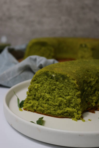 istock a piece of pandan sponge cake ready to be served on the table 1384237736