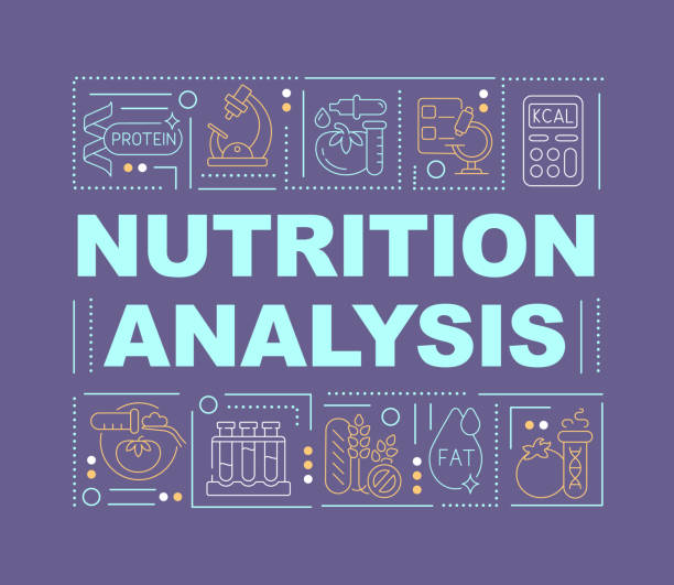 ernährungstests wortkonzepte dunkelviolett banner - nutritional analysis stock-grafiken, -clipart, -cartoons und -symbole