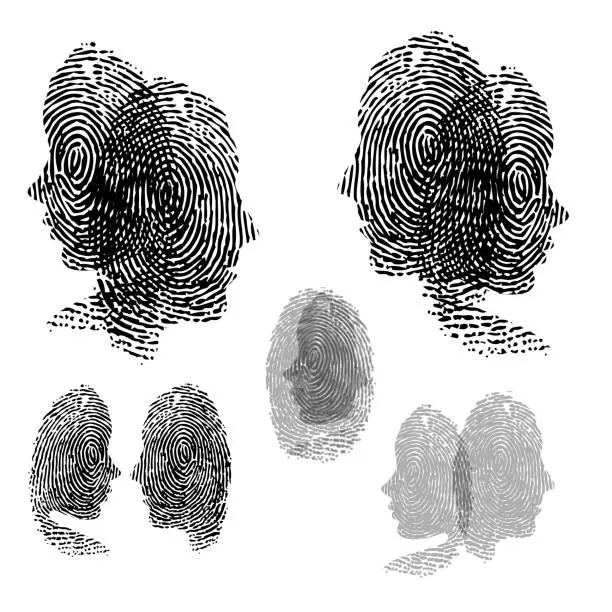Vector illustration of Fingerprint ID woman and man black patterns