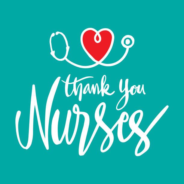 handgeschriebene dankeschön krankenschwestern mit herzstethoskop - krankenschwester stock-grafiken, -clipart, -cartoons und -symbole