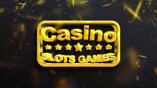 3D Letters on a balck background. Gold volumetric inscription Casino slots Game Gold for games on a smartphone and slot machines or casinos. Lettering for message notification. 3D illustration