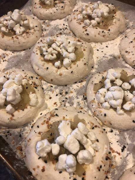 Unbaked Sourdough Bialy with Goat cheese