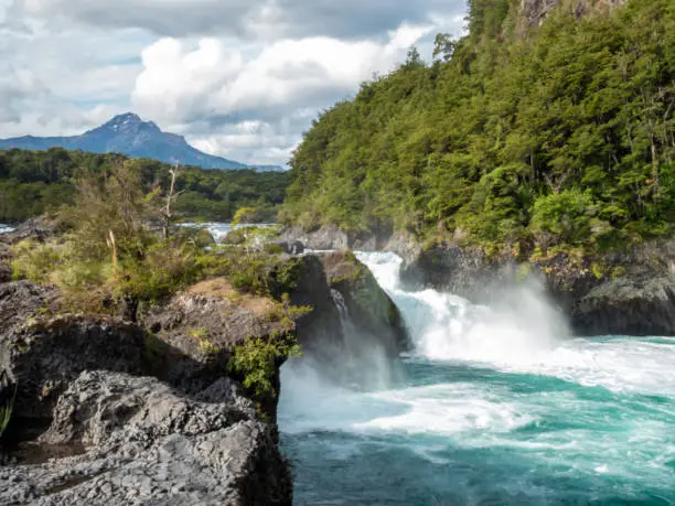 Photo of PetrohuÃ© Waterfalls downstream from the Todos los Santos Lake, Vicente Rosales National Park, Puerto Varas, Chile