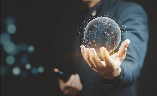 Hand holding virtual world with copy space for technology information . Hand holding virtual world with copy space for technology information and transformation concept. man holding earth stock pictures, royalty-free photos & images