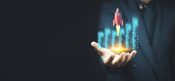 istock Businessman analyzing forex .  Profitable investment ideas like rocket 1384248166