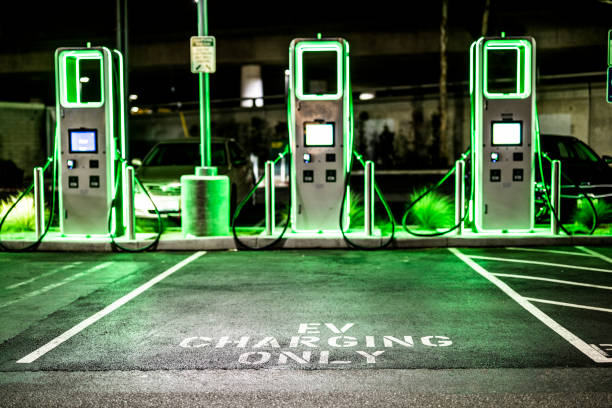 Electric car charging station stock photo