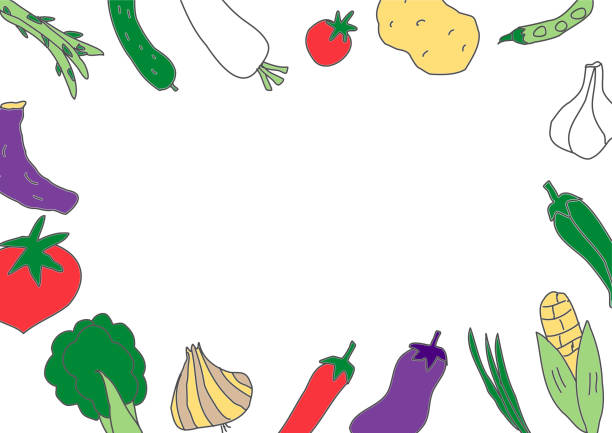 ilustraciones, imágenes clip art, dibujos animados e iconos de stock de marco de ilustración dibujado a mano de verduras - green pea pea pod vegetable cute