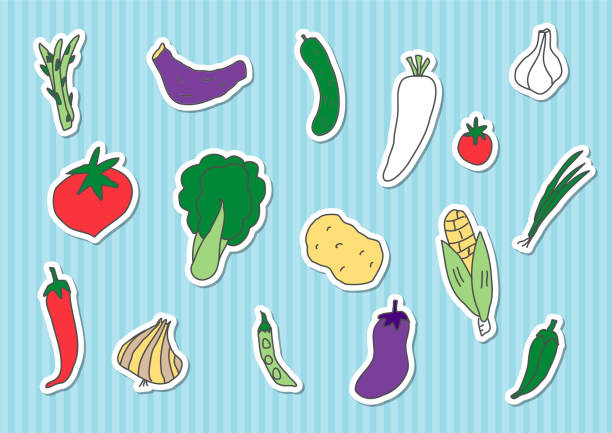 ilustraciones, imágenes clip art, dibujos animados e iconos de stock de conjunto de ilustraciones dibujadas a mano de verduras - green pea pea pod vegetable cute