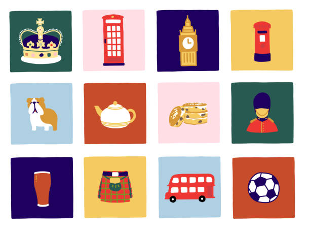 британские культурные иконы - london england illustrations stock illustrations