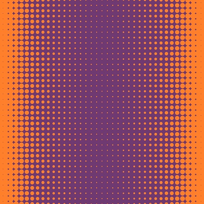 Abstract halftone dotted pattern. Dotted gradient halftone vector illustration. Orange on violet half tone seamless texture.