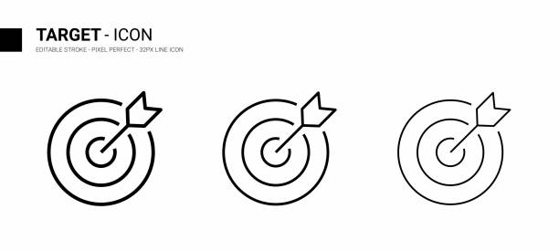 illustrazioni stock, clip art, cartoni animati e icone di tendenza di design dell'icona della linea di destinazione, tratto modificabile, pixel perfetto, illustrazione stock. - dart target darts dartboard