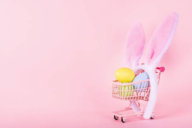 istock Happy Easter celebration. Festive holiday template backdrop for online shopping. Spring event celebration template for web design 1384261570