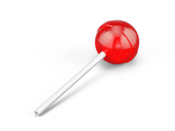 istock Red sweet lollipop - round candy on white stick isolated on white. 3d rendering 1384261844