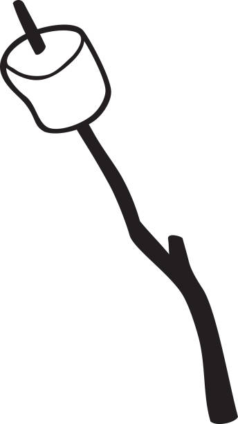 illustrations, cliparts, dessins animés et icônes de guimauve sur un bâton noir et blanc - roasted