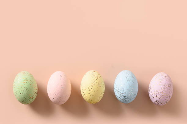 istock Colorful pastel eggs. Happy Easter greeting card with copy space. 1384267177