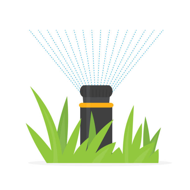 lawn irrigation sprinkler- vector illustration lawn irrigation sprinkler sprinkler stock illustrations