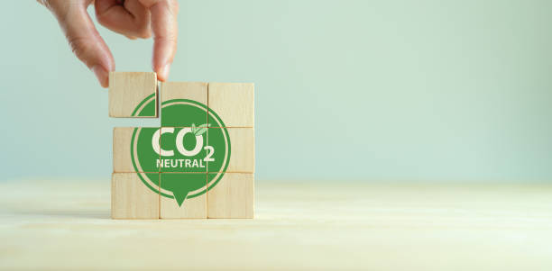 istock Carbon neutral sustainable development concept. Green industry. Net zero greenhouse gas emissions target 2050. Climate neutral long term strategy. Wooden cube with carbon neutral, save the world icon 1384269513