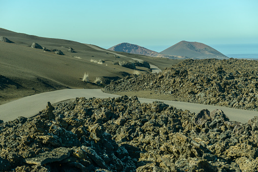 Volcanic landscape of Timanfaya national park at Lanzarote on Canary islands in Spain