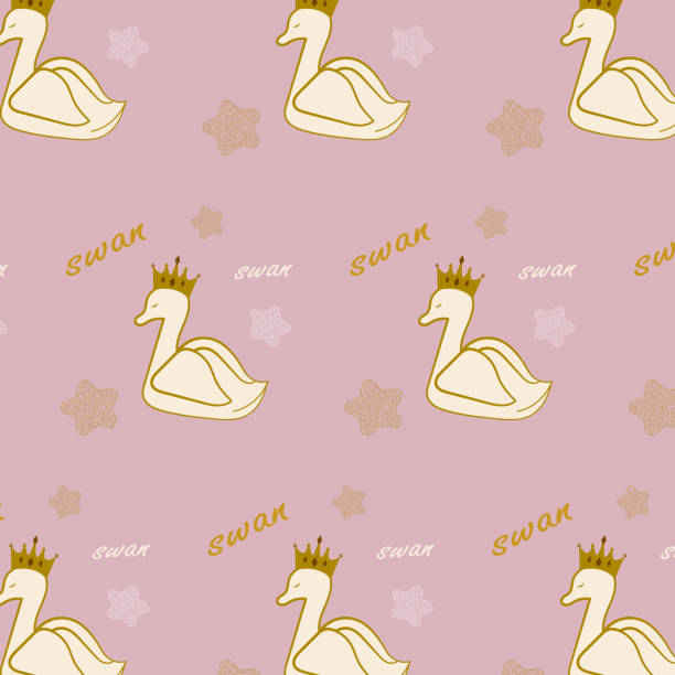 Seamless Pastel Pattern With Cute Swans And Swan Lettering On A Pink  Background Stock Illustration - Download Image Now - iStock
