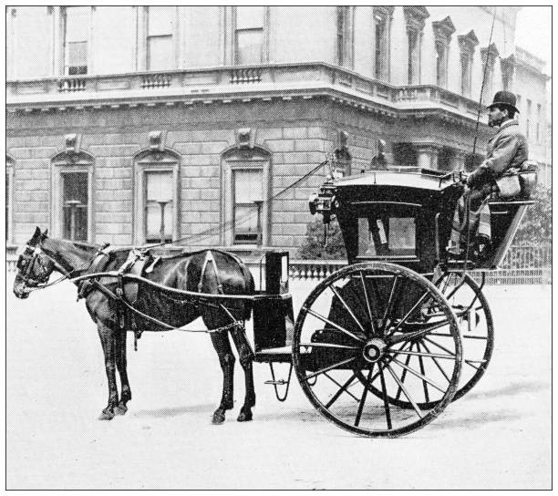 foto-foto perjalanan antik inggris: hansom - kereta kuda ditarik kuda foto ilustrasi stok
