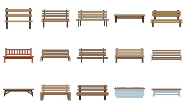 Bench icons set flat vector isolated Bench icons set. Flat set of bench vector icons isolated on white background bench stock illustrations