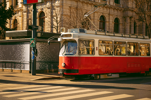 Red Tram in Vienna, Austria