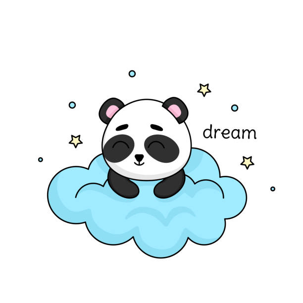 stockillustraties, clipart, cartoons en iconen met cute panda lies with closed eyes on the cloud and dreams or sleeps. - baby slaapzak