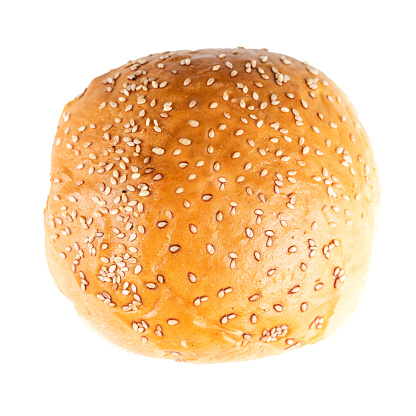 Hamburger bun isolated on white background. Top view.