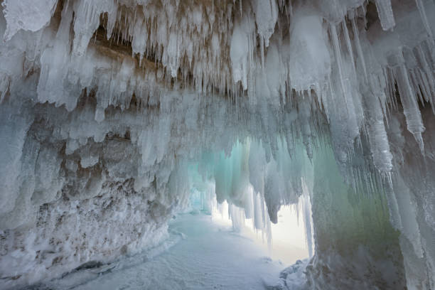 Landscape of an ice cave interior, Grand Island National Recreation Area, Lake Superior, Michigan's Upper Peninsula, USA