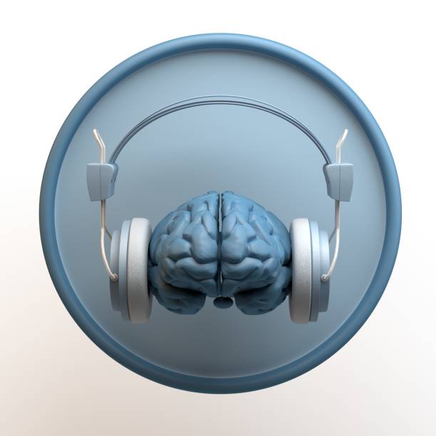 istock Brain with headphones icon on isolated white background. 3D illustration. App. Creativity icon. 1384281253