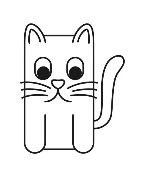 Vector illustration of Line art black and white geometric stylized cat