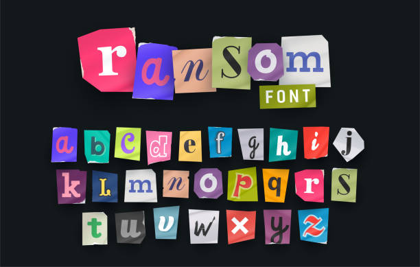 ilustrações de stock, clip art, desenhos animados e ícones de sliced letters various funny style font for flyer or anonymous notes. paper style ransom note letter. cut letters. clipping alphabet. vector font - bribing