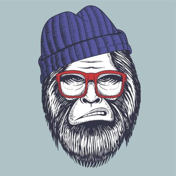 istock Bigfoot hand drawn wearing a red glasses and beanie 1384283502
