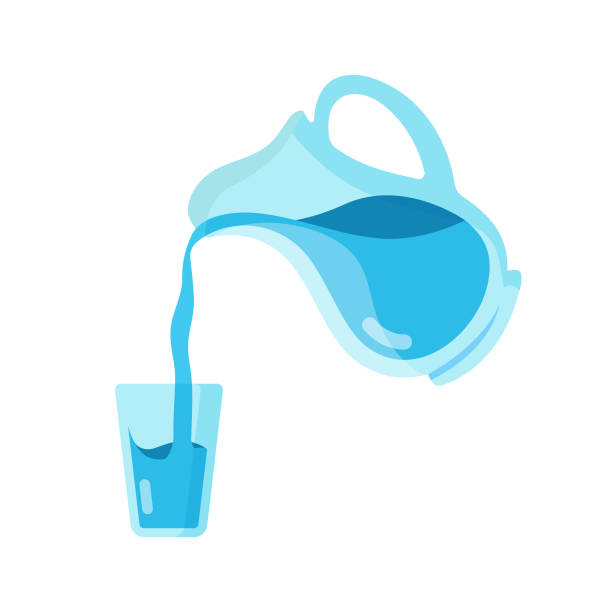 wylewanie wody na szklaną płaską konstrukcję. - water drinking glass drink stock illustrations