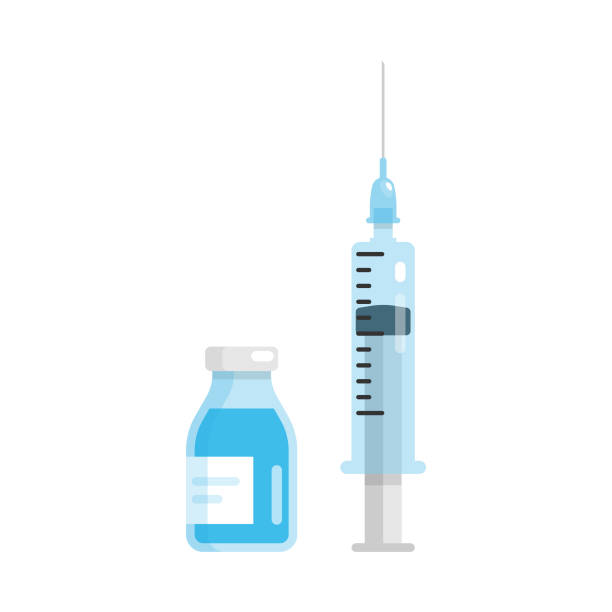ilustrações de stock, clip art, desenhos animados e ícones de vaccine and syringe icon. - injecting