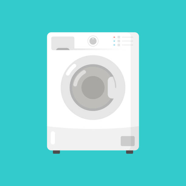 washing machine flat design on color background. - washing machine stock illustrations