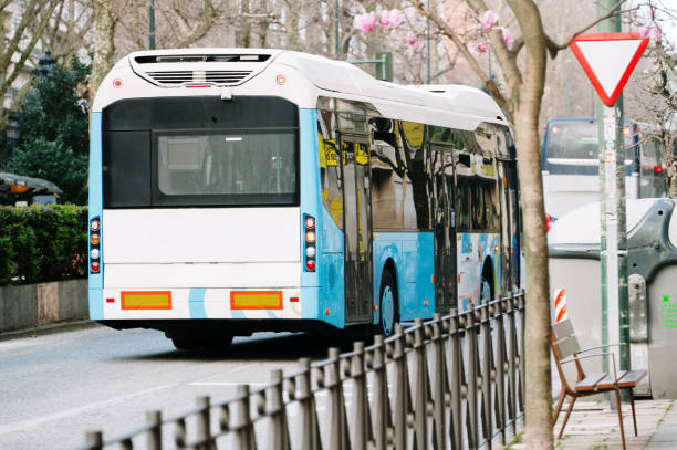 istock Rear view of a city bus 1384291136
