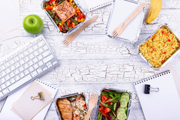 istock Lunch time in office. Food delivery 1384294176