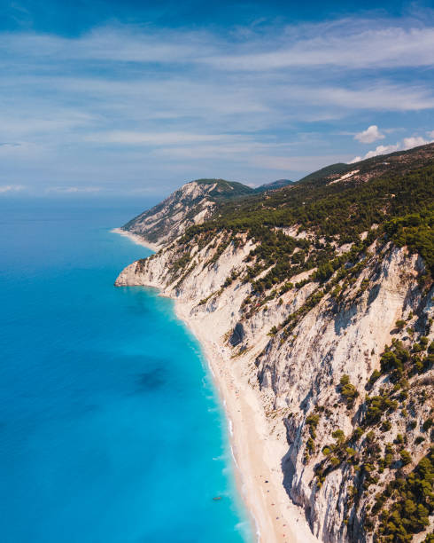 aerial view of Lefkada island sea shore aerial view of Lefkada island sea shore. Greece egremni beach lefkada island greece stock pictures, royalty-free photos & images