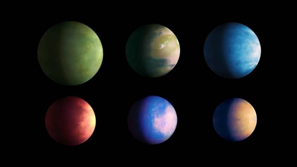 Planets from another star system on a black background stock photo