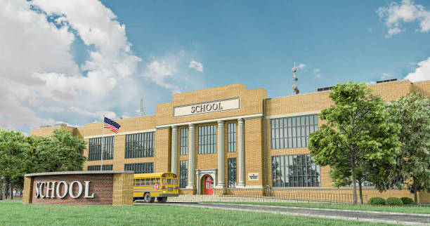 istock School facade exterior. 3d illustration 1384305165