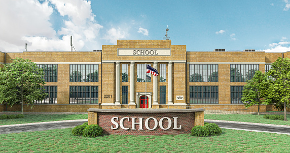 School facade exterior. 3d illustration