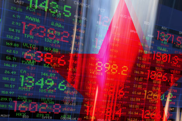 istock Red Star with Trading Data and Financial Buildings. 1384311729