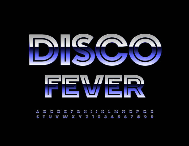 векторный развлекательный знак disco fever. набор букв и цифр синего металла - dance fever stock illustrations