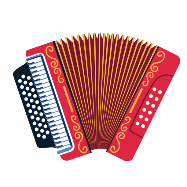 ilustraciones, imágenes clip art, dibujos animados e iconos de stock de acordeón aislado instrumento musical tradicional colombiano vector - acordeón instrumento