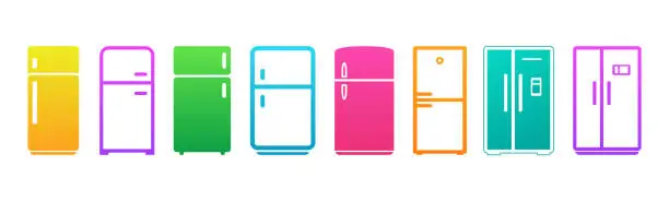 Vector illustration of Colorful fridge icon set panoramic view