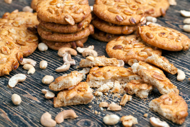 istock wheat-oatmeal cookies with peanuts, closeup 1384333303