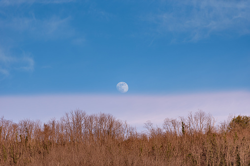 Raising Moon Over the Clouds in the Early Evening