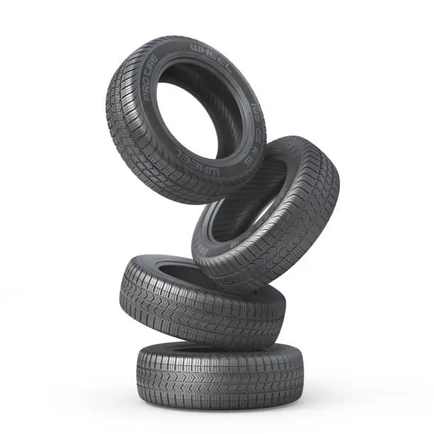 Stack of car tires without brand on a white background. 3d illustration