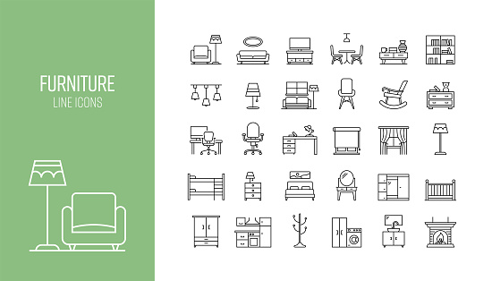 Set of Furniture Related Line Icons. Outline Symbol Collection
